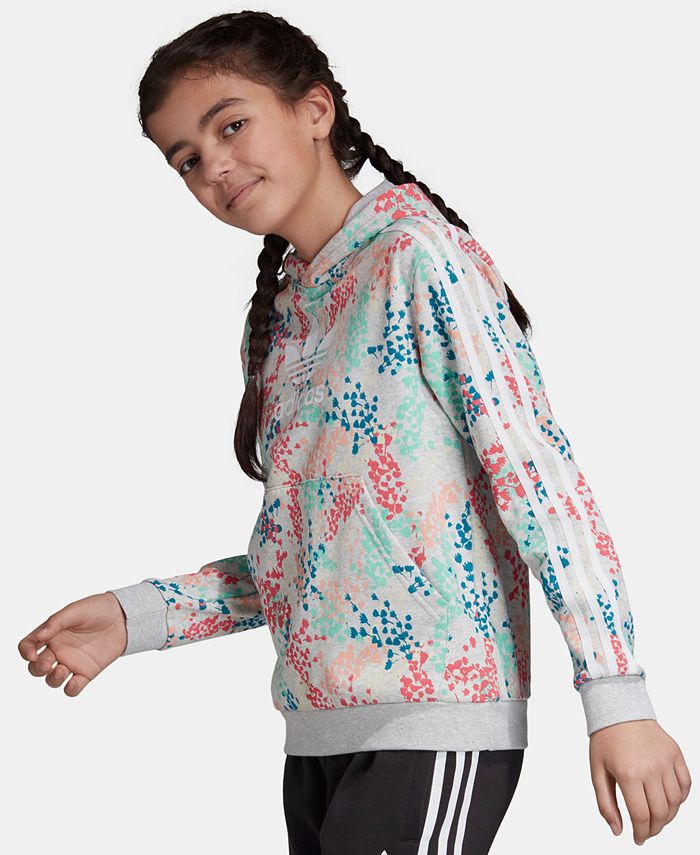 adidas Big Girls Floral-Print Logo Hoodie & Reviews - Sweaters - Kids ...