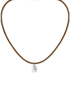 image of Effy Cultured Freshwater Pearl (9mm) & Diamond Accent Leather Cord 16