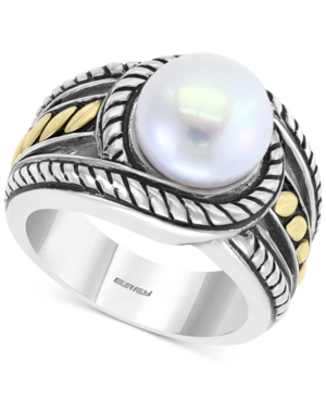 image of Effy Cultured Freshwater Pearl (10mm) Two-Tone Statement Ring in Sterling Silver and 18k Gold Over Sterling Silver