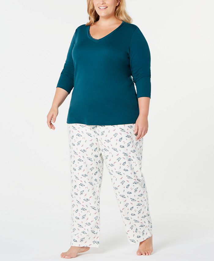 Charter Club Plus Size Printed Pajama Set, Created for Macy's & Reviews