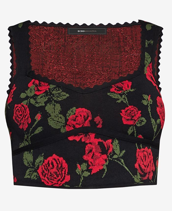 BCBGMAXAZRIA Floral-Print Sweater Crop Top - Macy's