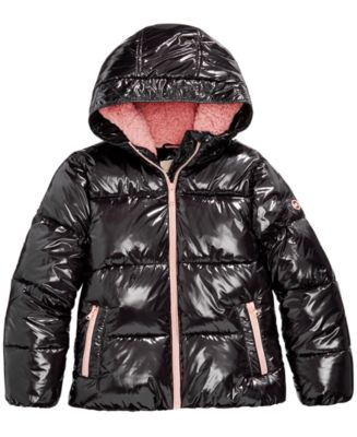 大人気☆Michael Kors☆ Shiny Hooded Puffer Jacketジャケット NWT MICHAEL KORS Girls Black Hooded Shiny Puffer Jacket(Size