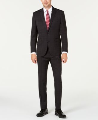 Kenneth Cole Reaction - Men's Slim-Fit Techni-Cole Stretch Charcoal Graph Plaid Suit