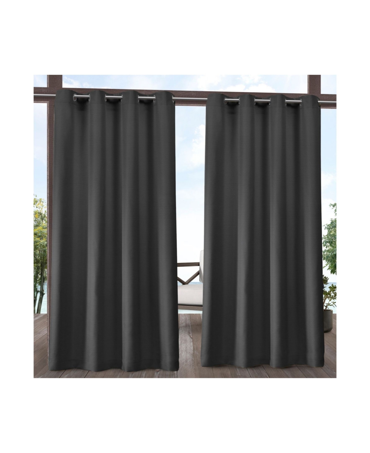 Exclusive Home Delano Heavyweight Textured Indoor/Outdoor Grommet Top Curtain Panel Pair, 54