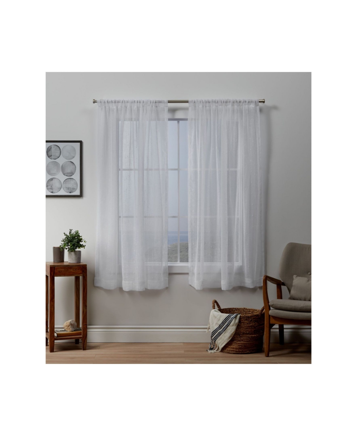Itaji Sheer Rod Pocket Top Curtain Panel Pair, 54" x 63" - White