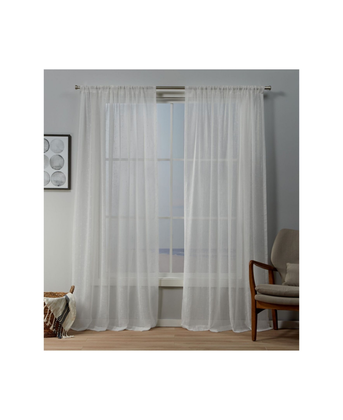 Itaji Sheer Rod Pocket Top Curtain Panel Pair, 54" x 84" - Off White