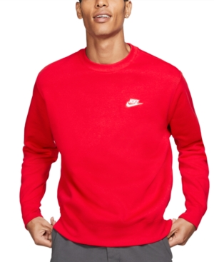 Shop Nike Men's Club Fleece Crew Sweatshirt In University Red