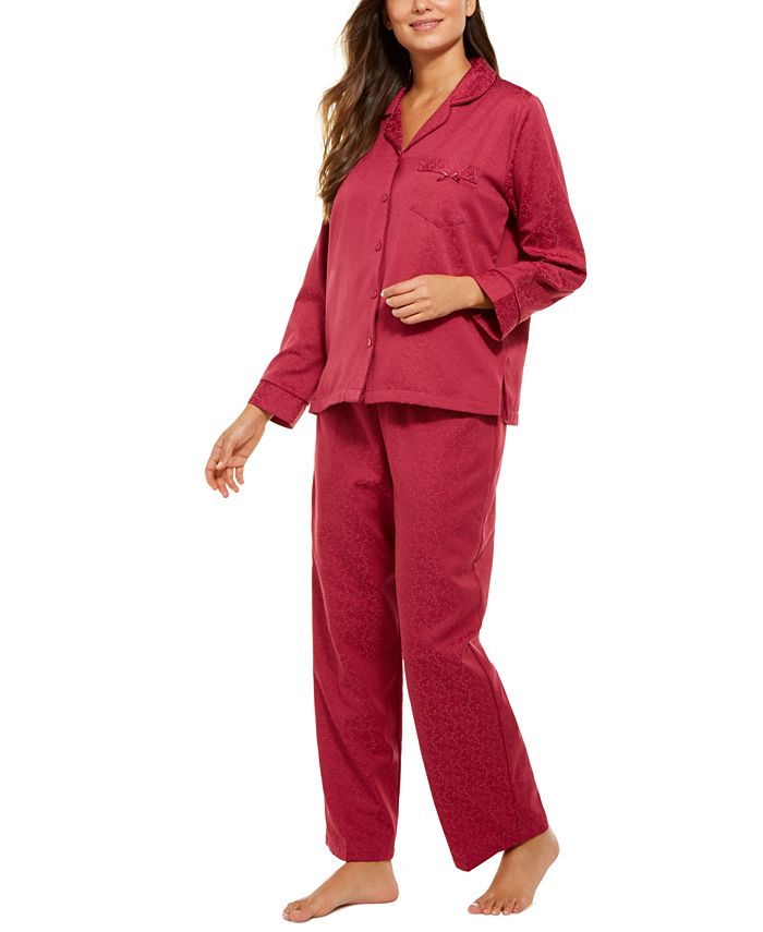 Miss Elaine Jacquard Brushed Back Satin Pajama Set - Macy's
