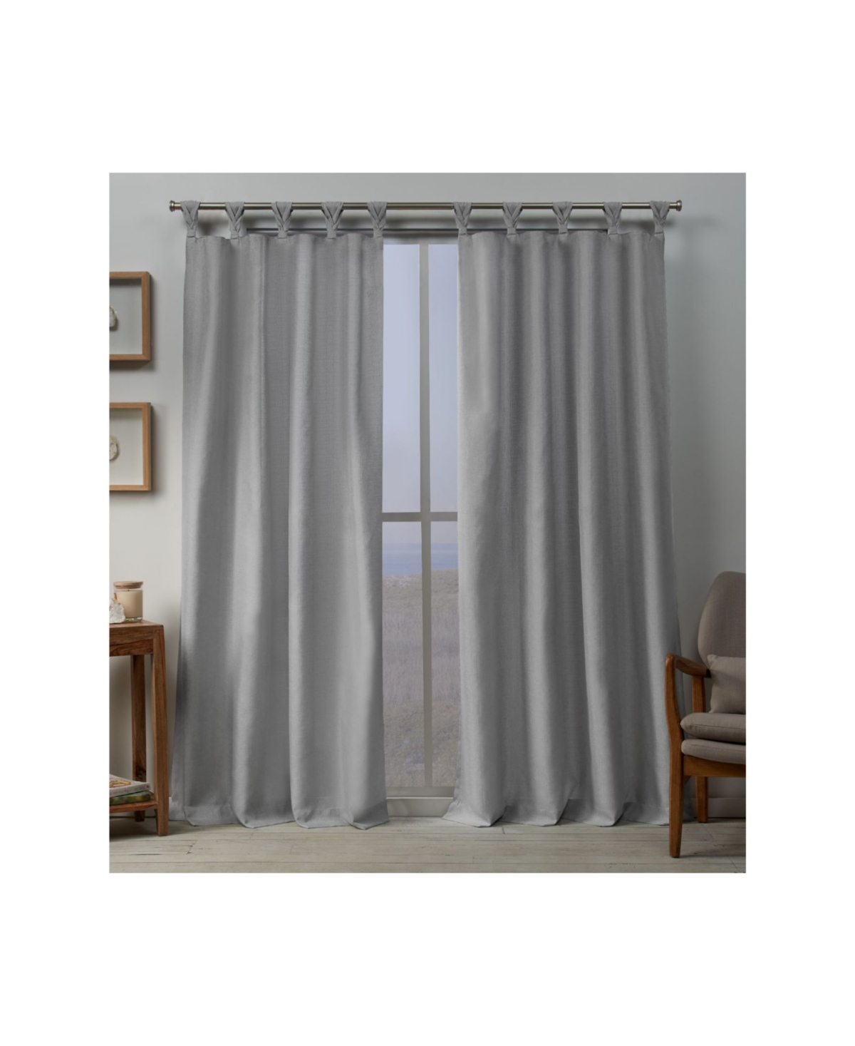 Loha Linen Braided Tab Top Curtain Panel Pair, 54" x 84" - Beigekhaki