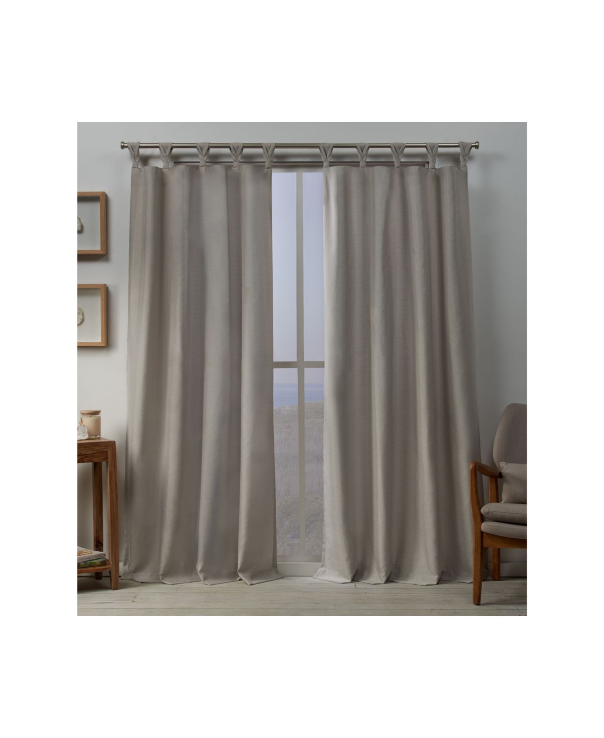 Loha Linen Braided Tab Top Curtain Panel Pair, 54" x 84" - Beigekhaki