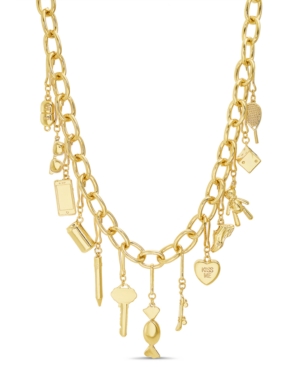 image of Steve Madden Women-s Key and Heart Dangle Charm Necklace