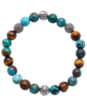 NIALAYA MEN'S WRISTBAND WITH BALI TURQUOISE, TIGER EYE AND INDIAN SILVER