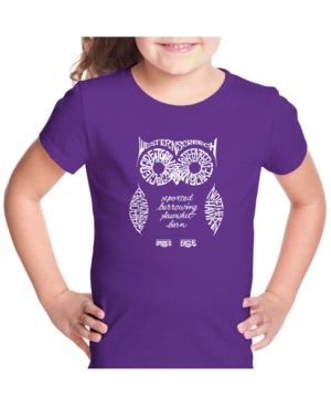 La Pop Art Girl's Word Art T-Shirt - Owl
