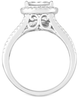 TruMiracle&reg; Diamond Princess Shaped Halo Cluster Engagement Ring (1 ct. t.w.) in 10k White Gold