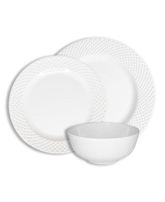 222 Fifth - Solid Swiss Dots White 12 Piece Melamine Dinnerware Set
