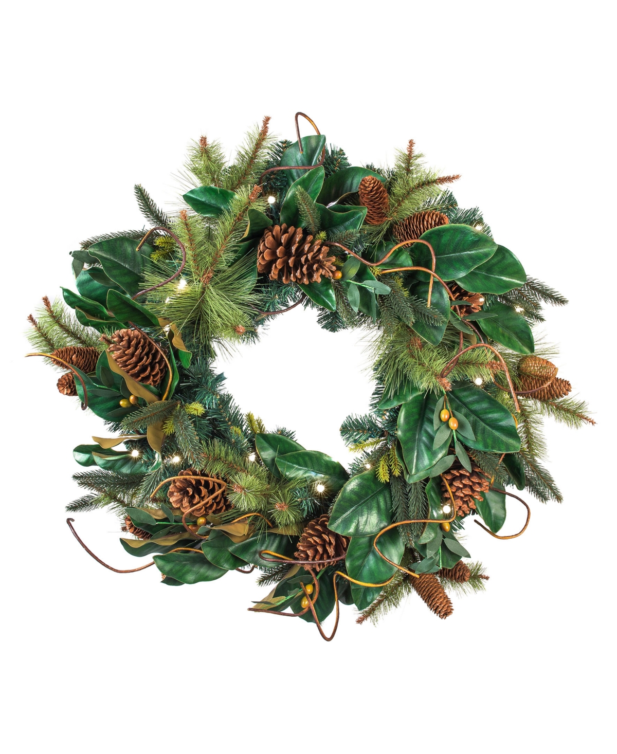 30" Holiday Wreath with Lights, Magnolia Leaf - Multi