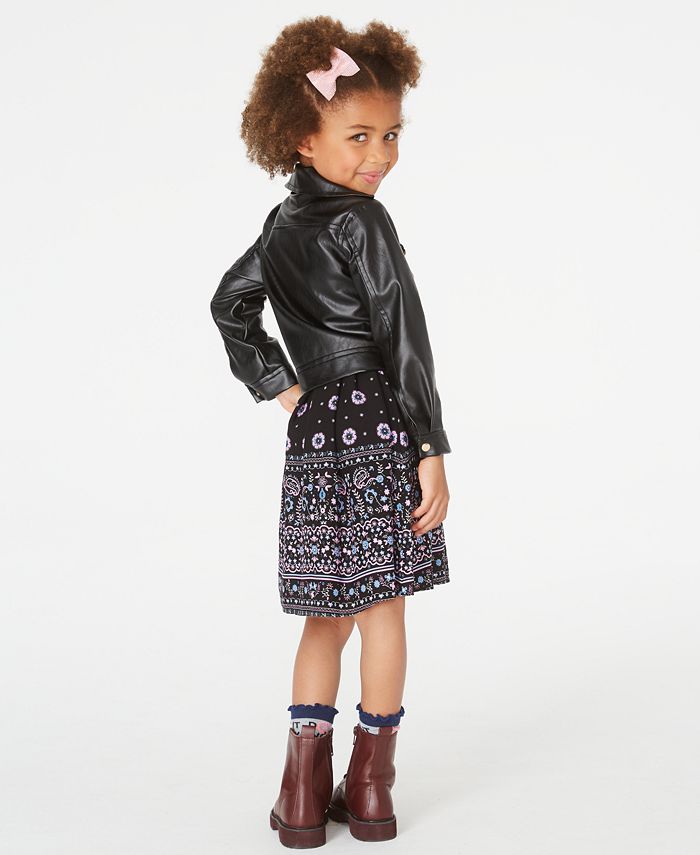 Blueberi Boulevard Toddler Girls Faux-Leather Moto Jacket & Printed ...