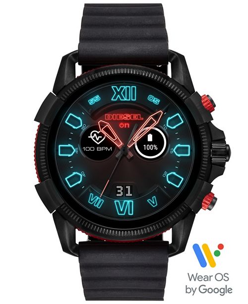 Men S Full Guard 2 5 Black Silicone Strap Touchscreen Smart Watch 48mm Powered By Wear Os By Google