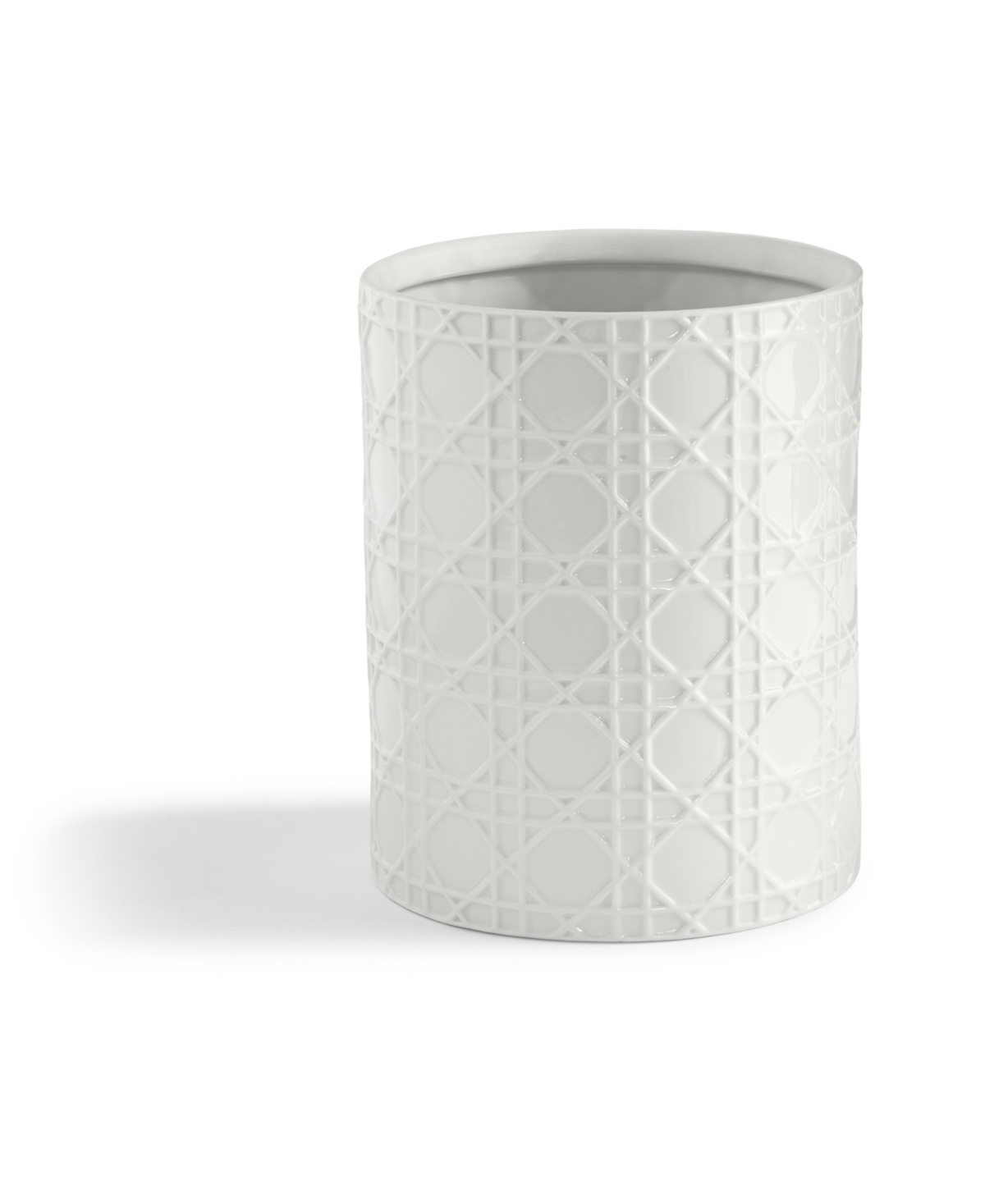 Wicker Embossed Porcelain Waste Basket - White