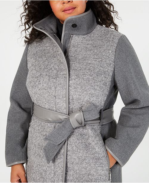Vince Camuto Plus Size Faux Leather Belt Coat Created For Macy S Reviews Coats Plus Sizes Macy S