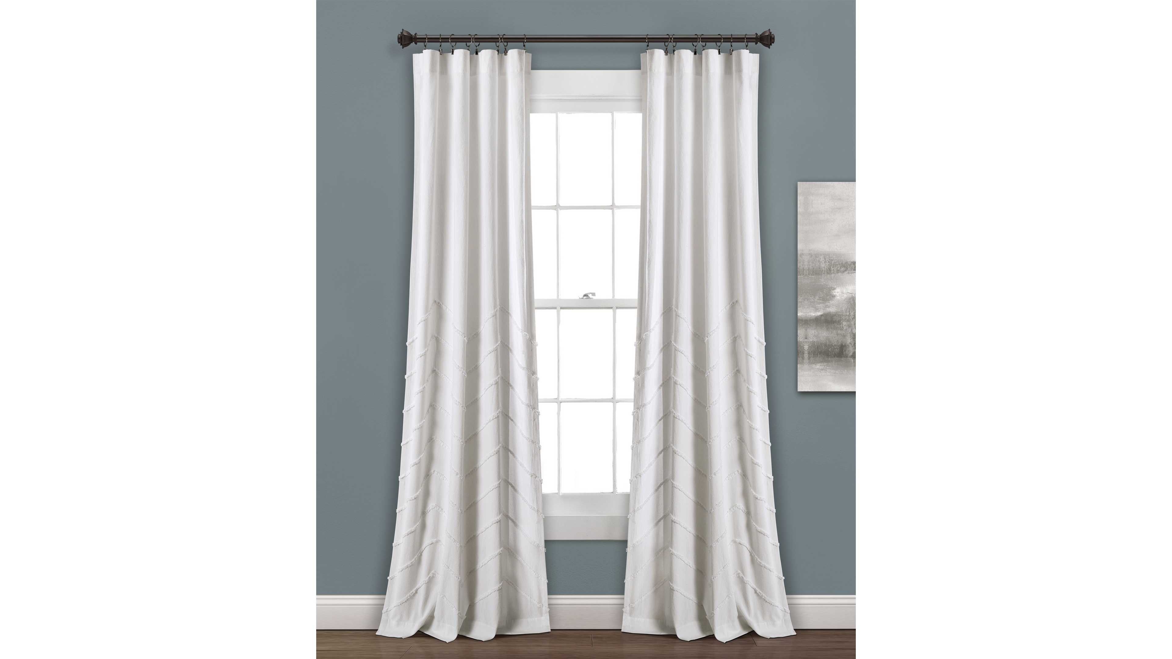 Lush Decor Chenille Chevron Light Filtering Window Curtain Panels Pair 40"W x 84"L White - White Curtains for Bedroom