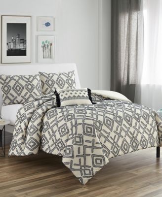 Sanders - Giovanni Queen 4 Piece Clipped Jacquard Cotton Comforter Set