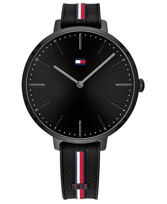 Tommy Hilfiger Women's Black Silicone Strap Watch 38mm, Created for ...