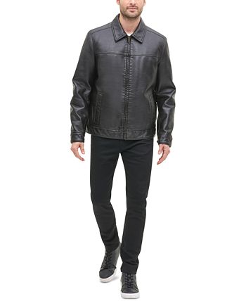 Tommy Hilfiger Men's Faux Leather Laydown Collar Jacket & Reviews ...