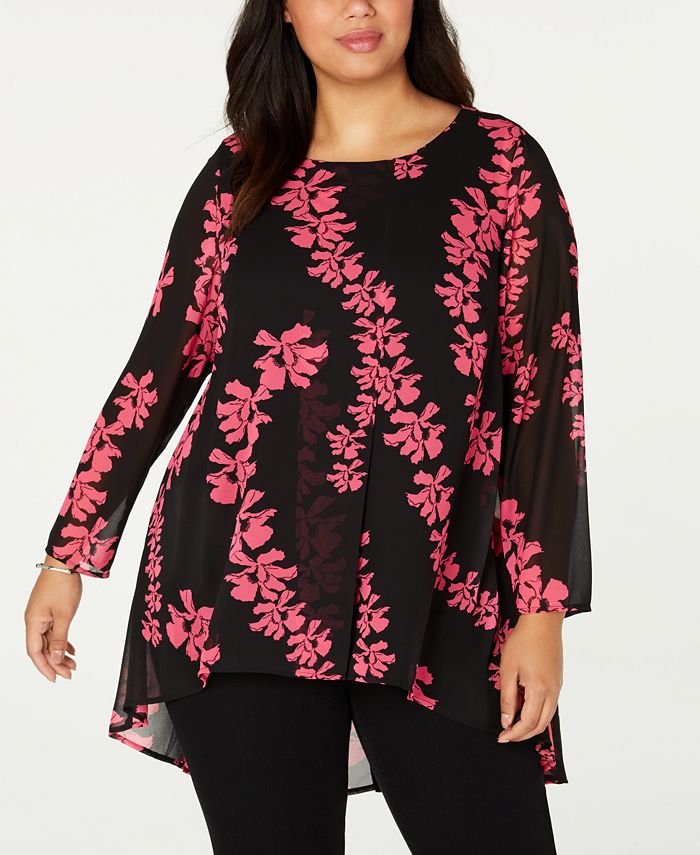 Alfani Plus Size Printed Overlay High-Low Tunic, Created for Macy's ...
