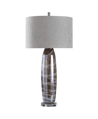 Harp & Finial - Lansing Table Lamp Charcoal Reverse Painted Glass Body with Crystal Base Hardback Shade