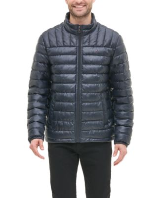 Men's Quilted Faux Leather Puffer Jacket