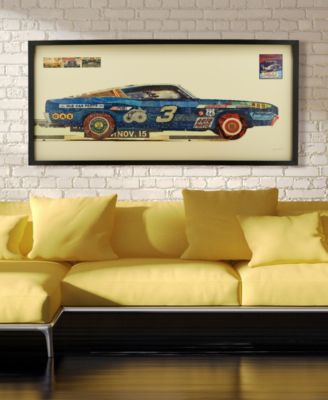 "Muscle Blue Car" Dimensional Collage Framed Graphic Art Under Glass Wall Art - 25'' x 48'' 