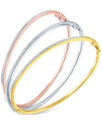 Macy's - Diamond Bangle Bracelet Trio in 14k Gold over Sterling Silver and Sterling Silver (1/4 ct. t.w.)