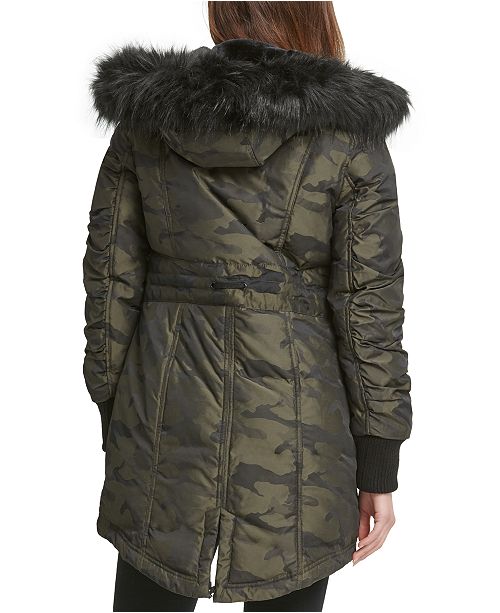 DKNY Faux-Fur-Trim Camo-Print Puffer Coat & Reviews - Coats - Women ...