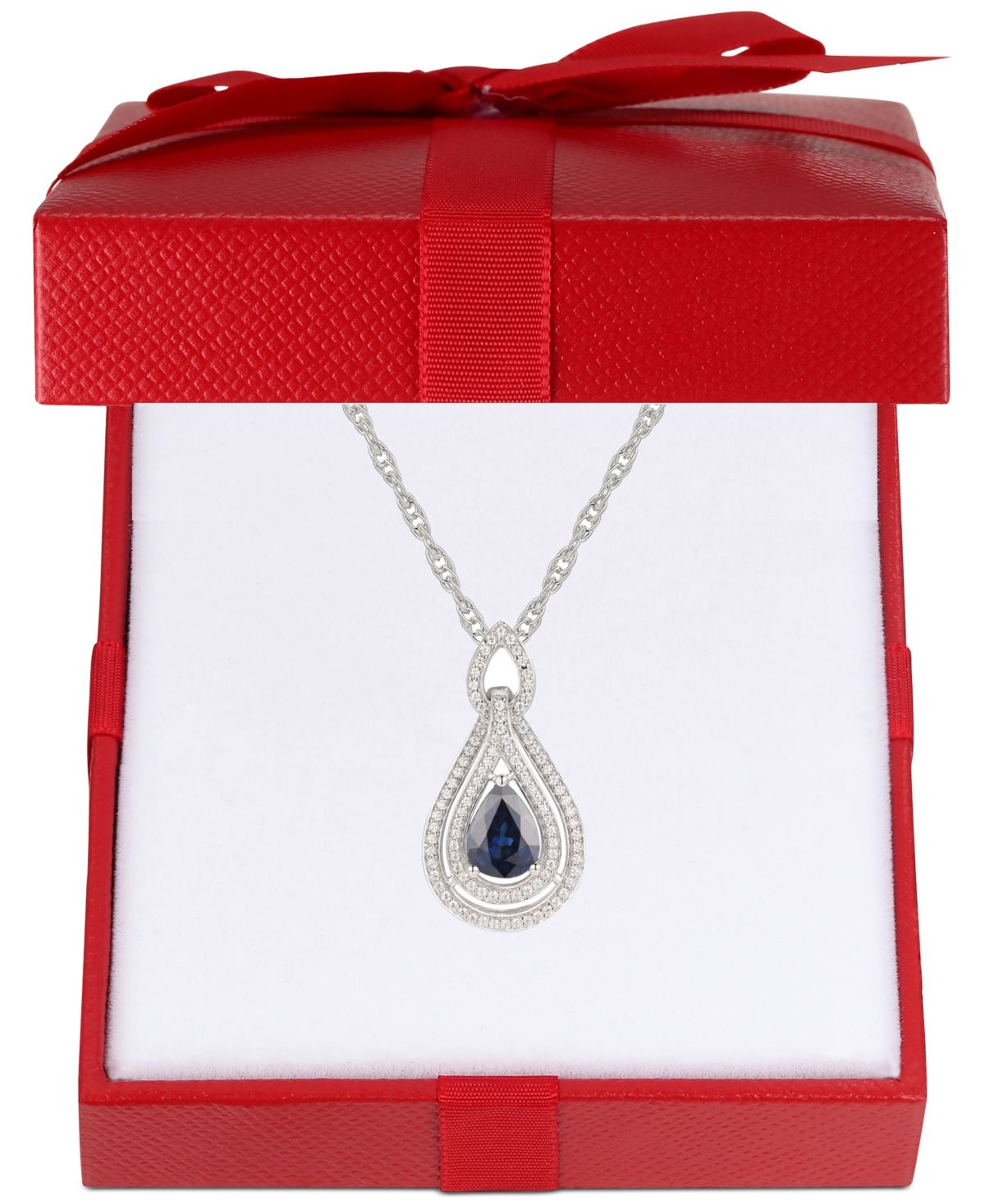 Macy's Sapphire (1-1/4 Ct. T.w.) & Diamond (1/4 Ct. T.w.) 18" Pendant Necklace In 14k White Gold (also Avai In Sapphire,white Gold