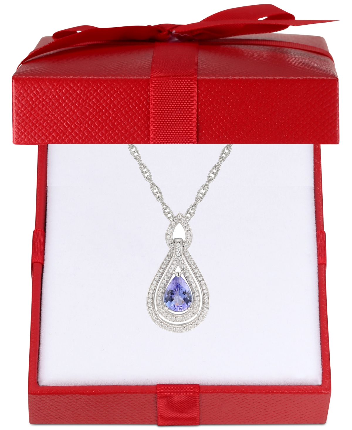 Macy's Sapphire (1-1/4 Ct. T.w.) & Diamond (1/4 Ct. T.w.) 18" Pendant Necklace In 14k White Gold (also Avai In Tanzanite,white Gold