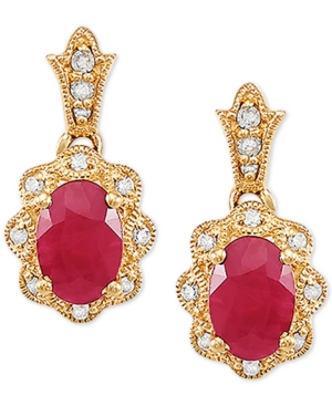 image of Certified Ruby (1-1/3 ct. t.w.) & Diamond Accent Drop Earrings in 14k Gold