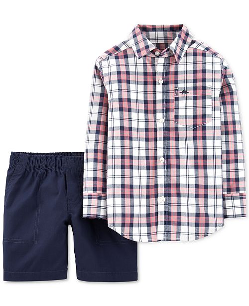 Carter S Toddler Boys 2 Pc Cotton Plaid Shirt Shorts Set