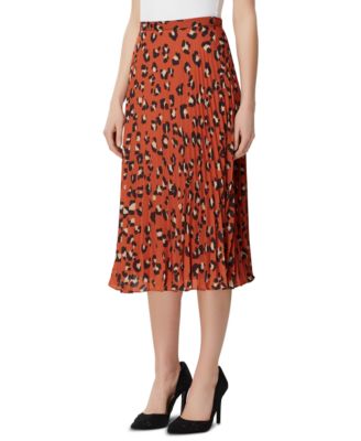 orange leopard pleated skirt