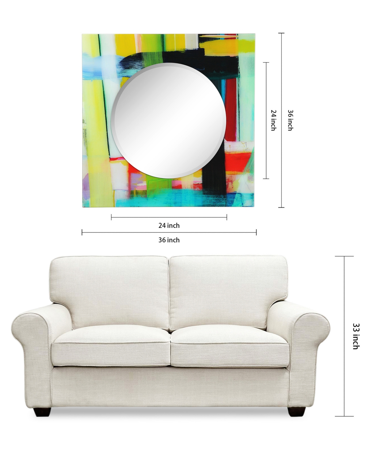 Empire Art Direct Printed Tempered Art Glass with Round Beveled Mirror Wall Decor 36''