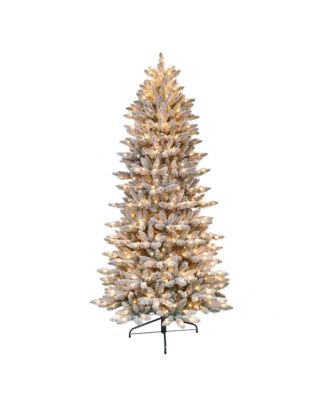 Puleo - 6.5 ft. Pre-Lit Flocked Slim Fraser Fir Artificial Christmas Tree with 350 UL-Listed Clear Lights
