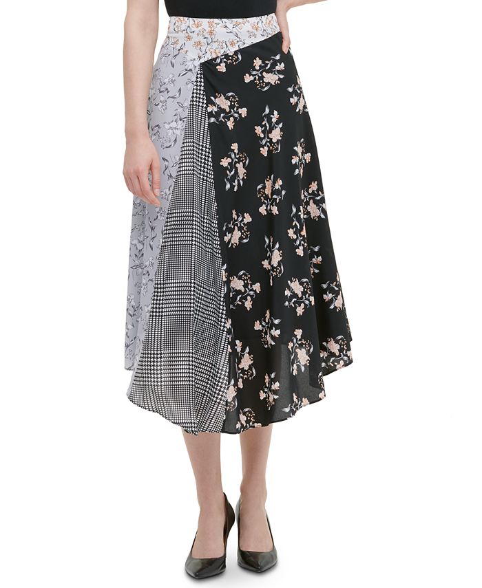 Calvin Klein Pieced-Print Asymmetrical Midi Skirt & Reviews - Skirts ...