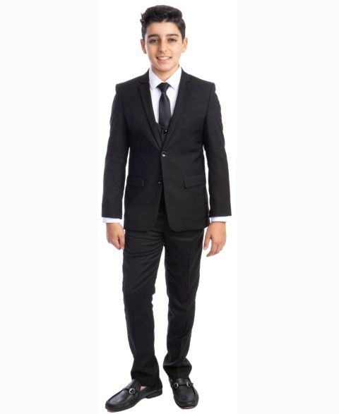 Комплект Perry Ellis 5-Piece Shirt, Tie, Jacket, Vest and Pants Solid Suit Set для мальчиков, цвет: Чёрный