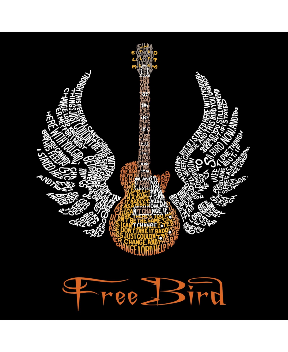 Big Boy's Word Art T-shirt - Lyrics To Freebird