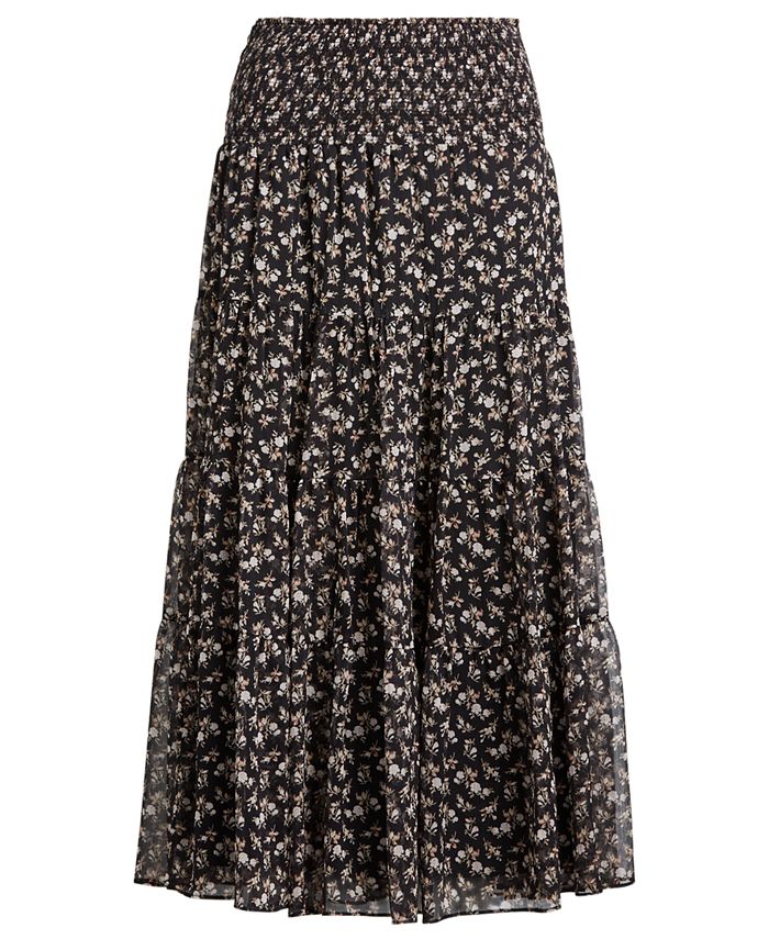Lauren Ralph Lauren Floral-Print Tiered Georgette Peasant Skirt - Macy's