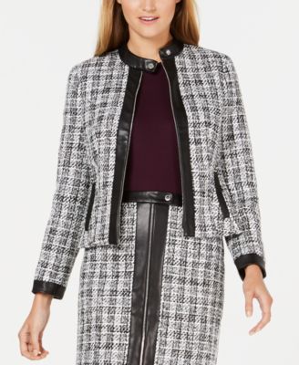 calvin klein faux leather trim coat