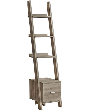 Monarch Specialties - Bookcase - 69"H Dark Taupe Ladder W Storage Drawer