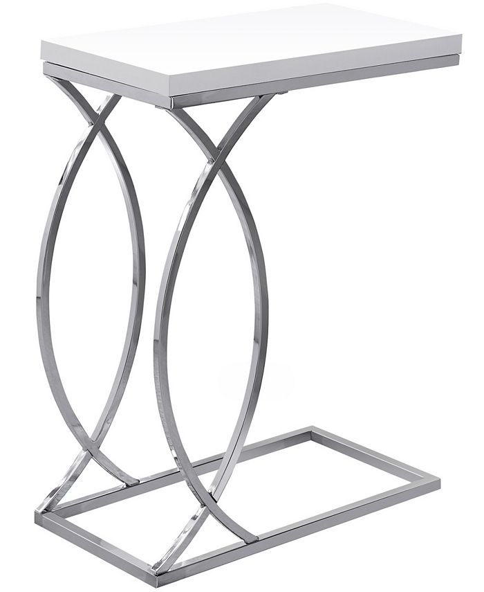 Monarch Specialties Chrome Metal Edgeside Accent Table in Glossy White