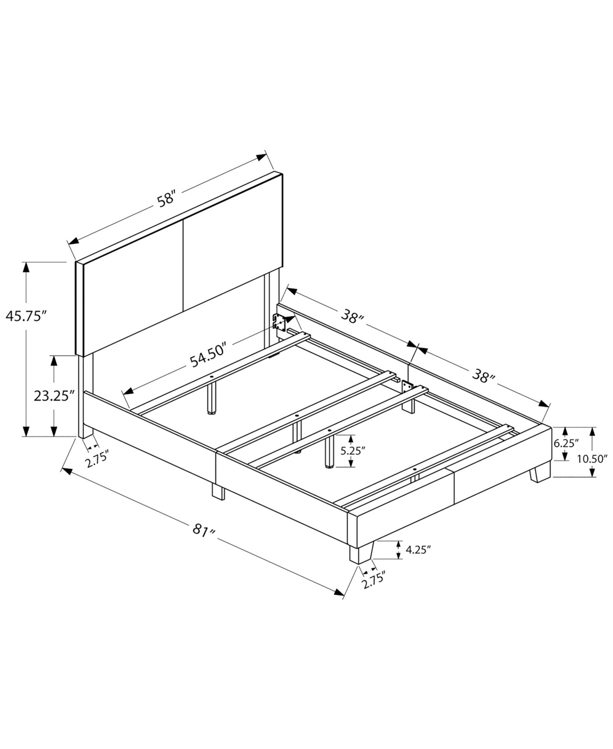 Monarch Specialties Size Leather Look Bed