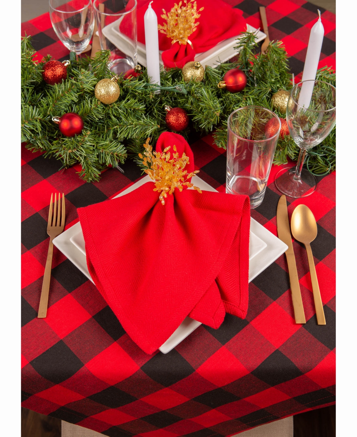 Design Imports Buffalo Check Table Topper 40" X 40" In Red